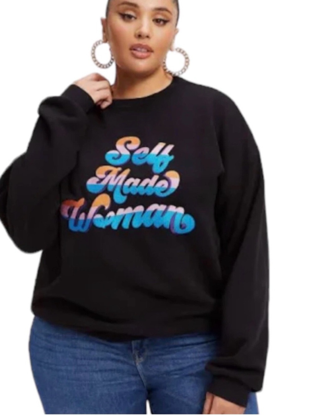 Good American X B Project Self Made Woman Black Crewneck Sweatshirt Size 2 / M